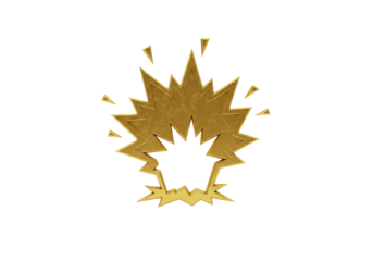 Isolated cartoon blast, golden energy explosion with lightning bolt, shock effect