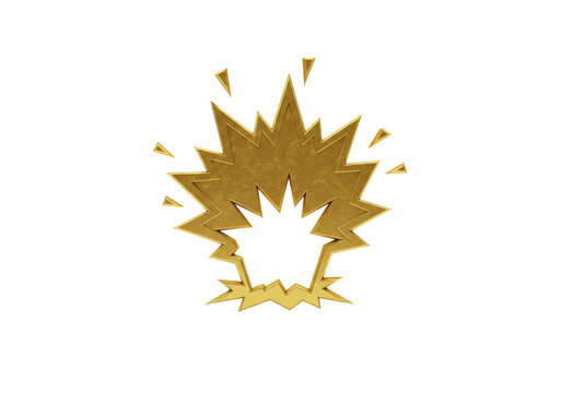 Isolated cartoon blast, golden energy explosion with lightning bolt, shock effect