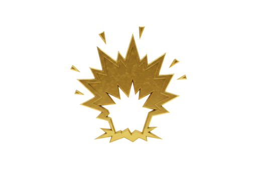 Isolated cartoon blast, golden energy explosion with lightning bolt, shock effect