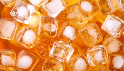 Cold Beverage with Ice Cubes and Bubbles &ndash; Refreshing Carbonated Drink in Chilled Glass Perfect for Summer Promotions