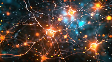 Glowing neuron network with magnesium crystals pulsing at synaptic junctions.