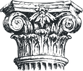Hand drawn sketch of a classical column capital with volutes