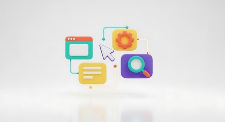 Fototapeta premium 3d workflow diagram with icons for browser, search, and settings isolated on white