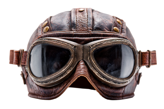 Vintage leather aviator helmet with goggles.