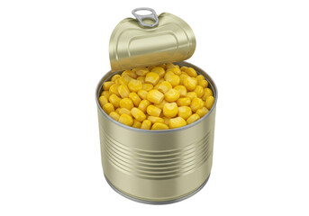 Isolated view of fresh canned sweet corn, opened, nutritious food, meal preparation