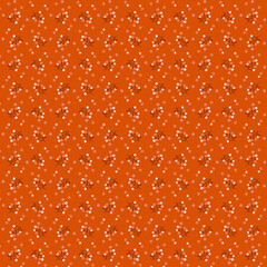 Simple small white peach pink spring flowers lying on bright orange background Print on cotton fabric Primitive botanical pattern for small crafts Gift wrapping paper