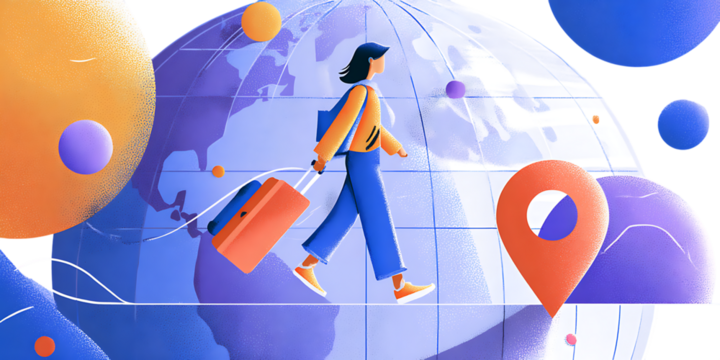 Woman walking around the world, travel concept