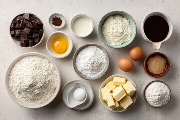 Baking ingredients arranged on a kitchen countertop.