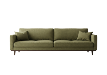 Isolated fabric sofa with cushions for modern living room interior design element