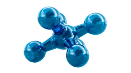 Glossy Blue Geometric Object with Spherical Elements on White Surface, cut out transparent