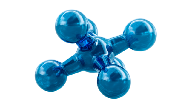 Glossy Blue Geometric Object with Spherical Elements on White Surface, cut out transparent