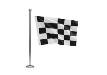 Isolated checkered flag on a pole, motorsport competition winner sign victory sport