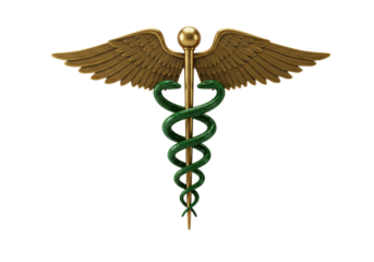 Isolated caduceus medical symbol with snakes wrapped around winged rod emblem art