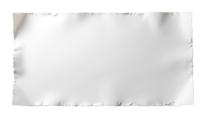 A piece of white paper with torn edges on a transparent background.