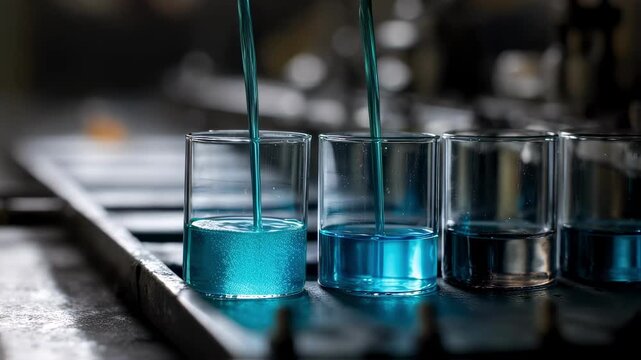 Focused medium shot showing match splints being dipped into contrasting chemical baths side by side sulfur and phosphorus liquids shimmering brightly while the blurred workspace