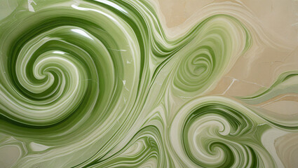 Abstract Green and Beige Marble Texture - Organic Fluid Swirls