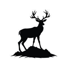 Silhouette of a majestic deer standing on a small hill of grass, deer on a mountain slope silhouette vector illustration
