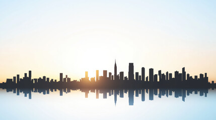 Fototapeta premium Urban skyline cityscape silhouette sunrise soft gradient sky golden light modern architecture reflection tranquil atmosphere high fidelity peaceful mood