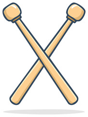 A pair of crossed wooden percussion mallets vector illustration