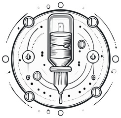Obraz premium Stylized liquid dispenser dripping fluid in a complex circular scientific abstract illustration