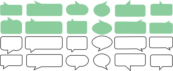 Obraz premium Various rounded and rectangular light green speech bubbles with black outlines on transparent background