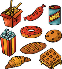 Items Set Of Vector illustration of a fast food restaurant.