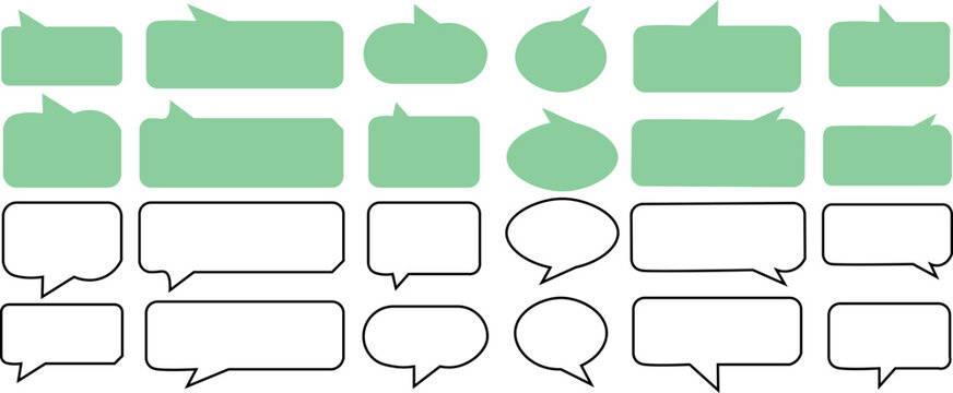 Various rounded and rectangular light green speech bubbles with black outlines on transparent background