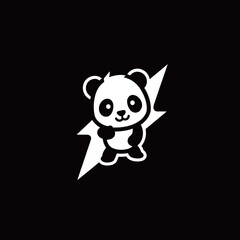 Fototapeta premium A playful panda character stands with a joyful expression while holding a lightning bolt.