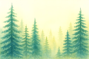 Watercolour sunset light forest landscape