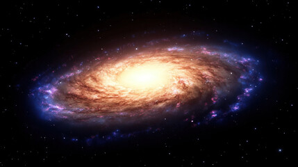 Fototapeta premium Spiral galaxy glowing with vibrant colors, cosmic dust, bright core, swirling arms, deep space background, mysterious and awe inspiring universe scene