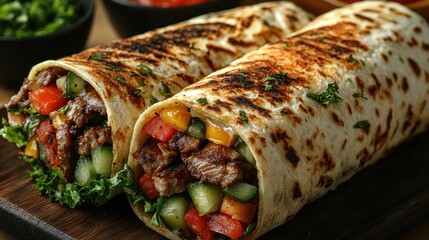 Grilled vegetable and meat wraps