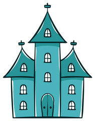 Whimsical Blue Spooky Haunted House Vector Illustration for Halloween