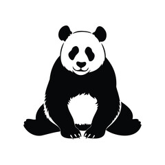 Minimalistic Illustration of a Sitting Panda Bear in Black and White Style, panda resting silhouette vector illustration