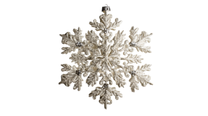 Ornate Glittering Snowflake Ornament Isolated on White Background, cut out transparent
