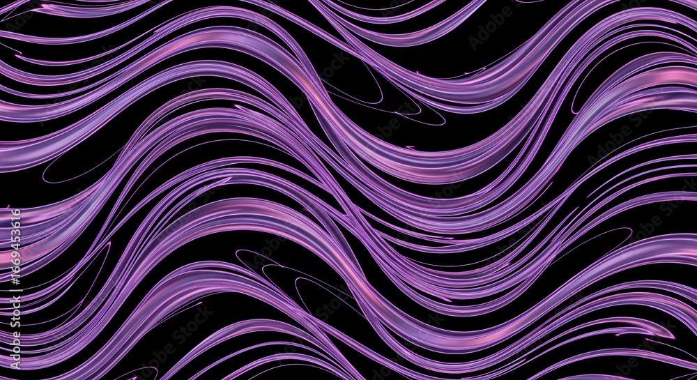 Poster abstract flowing lavender lines create dynamic wave pattern against a dark backdrop, giving liquid e