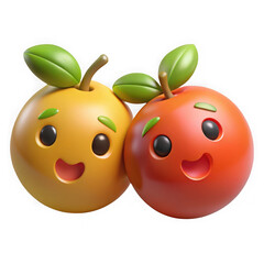 Cute cartoon oranges with happy faces isolated on transparent background