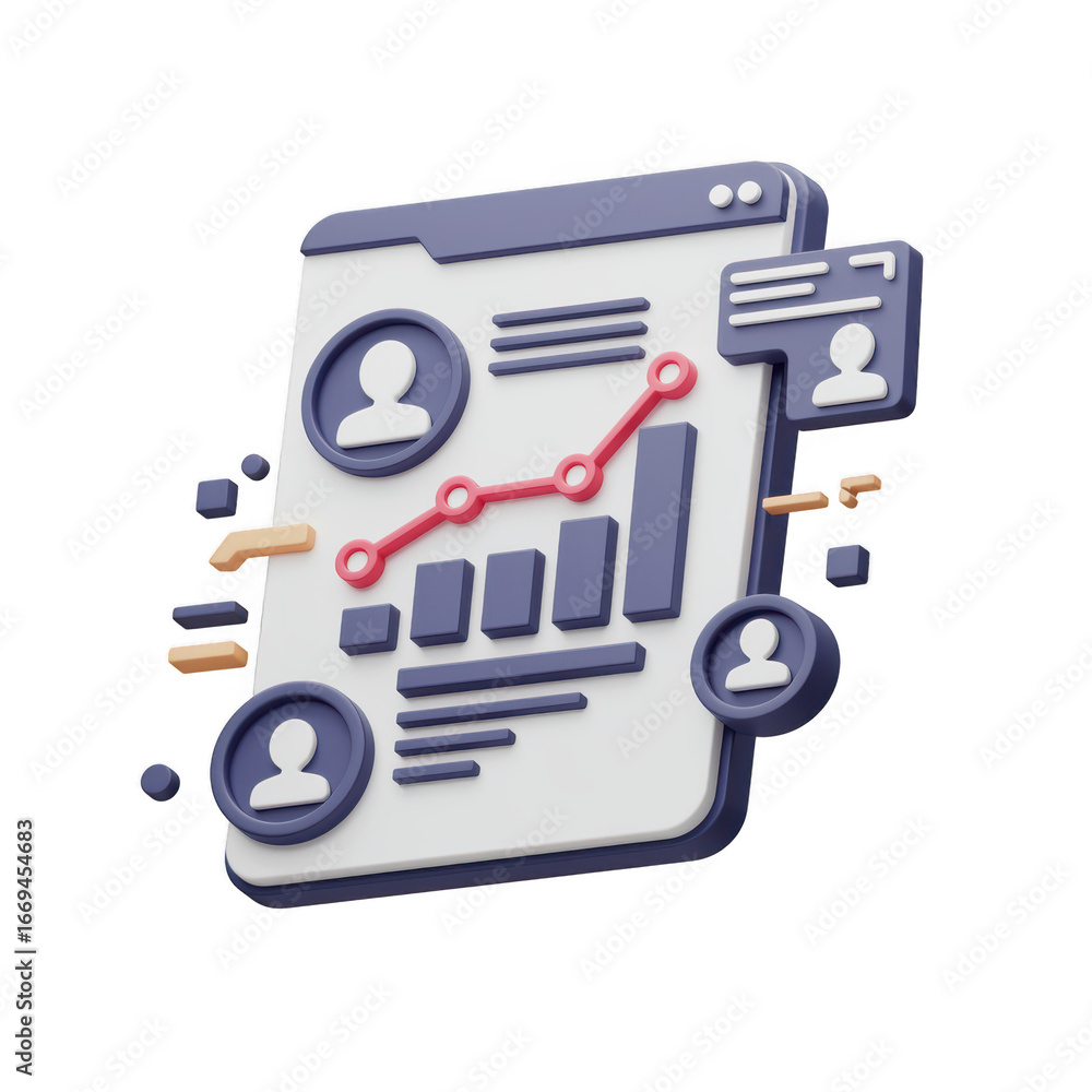 Aufkleber 3d business report with growth chart and user profiles isolated on transparent background