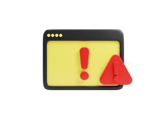 Isolated computer screen showing warning message, system error, caution, or alert notification