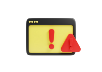 Isolated computer screen showing warning message, system error, caution, or alert notification