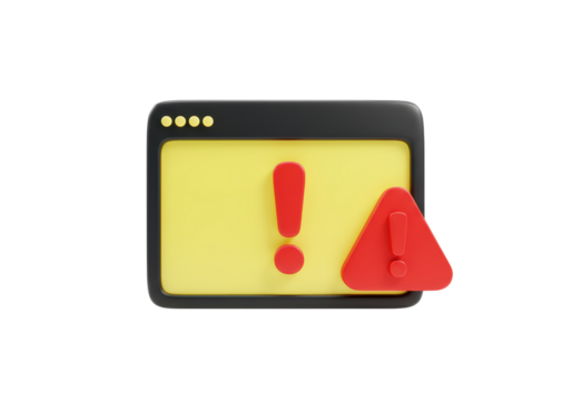 Isolated computer screen showing warning message, system error, caution, or alert notification