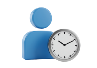 Isolated 3D profile icon with clock for human resources or timing management concept