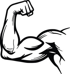 A stylized, black and white illustration of a muscular arm flexing.eps