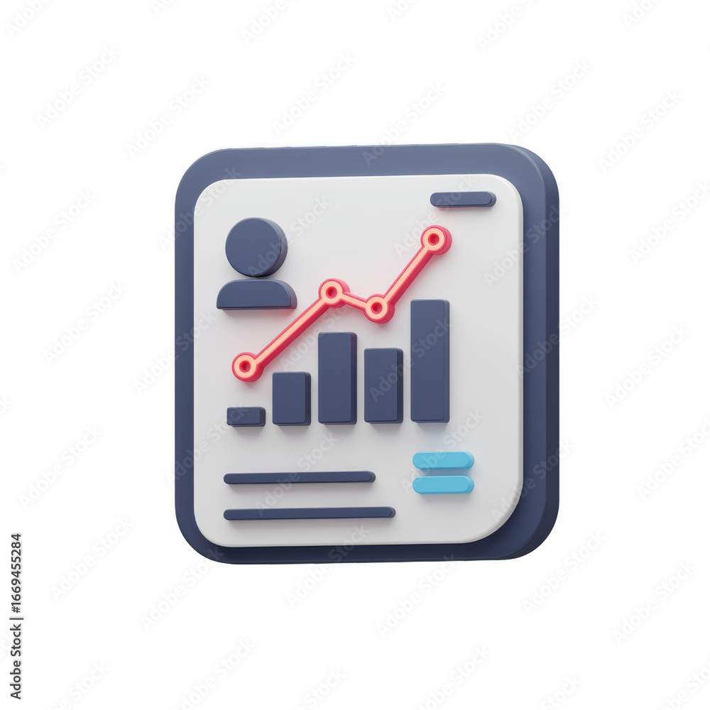 Aufkleber 3d business analytics dashboard with growth chart isolated on transparent background