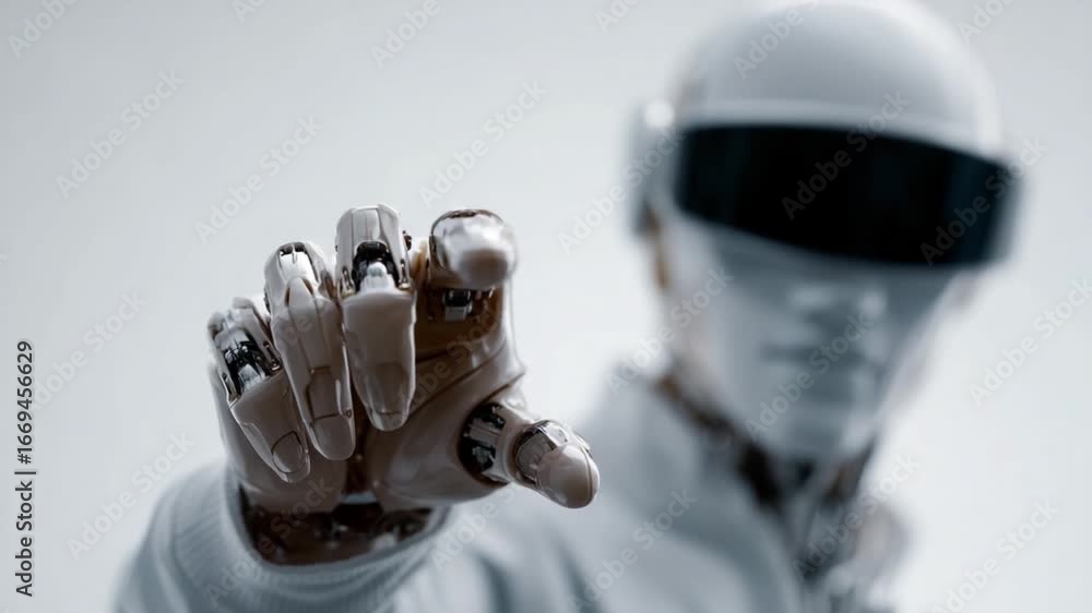 Poster digital touch: an intriguing shot showcasing a sleek, futuristic robot extending a metallic hand, wi