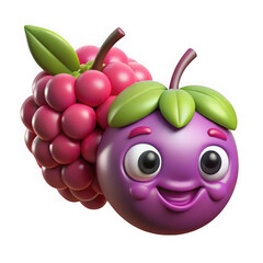 Cute cartoon raspberry and plum characters smiling together isolated on transparent background