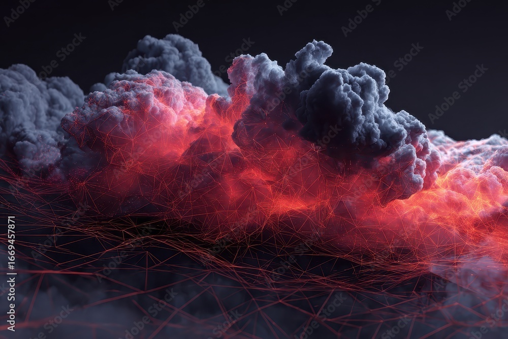 Poster dynamic cloud formation with vibrant colors representing data and technology concepts in a modern de