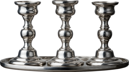 Silver Candlestick Set on Tray, isolated on transparent background