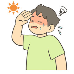 暑さで汗をかく男の子