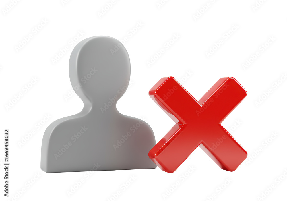 Poster isolated 3d no profile user with delete cross, blocked user or account deletion icon