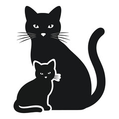 Obraz premium Two black cats sitting together with white outlines on a white background animal